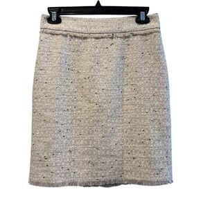 Ann‎ Taylor Petite Pencil Skirt Beige Tweed Lined Fringe Hem Career Size 0P